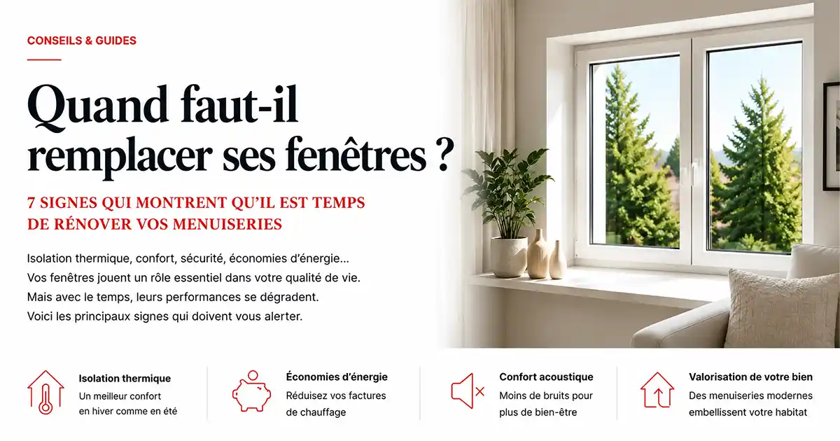 Fenêtre PVC moderne dans un intérieur lumineux illustrant les signes indiquant qu’il est temps de remplacer ses fenêtres et rénover ses menuiseries.