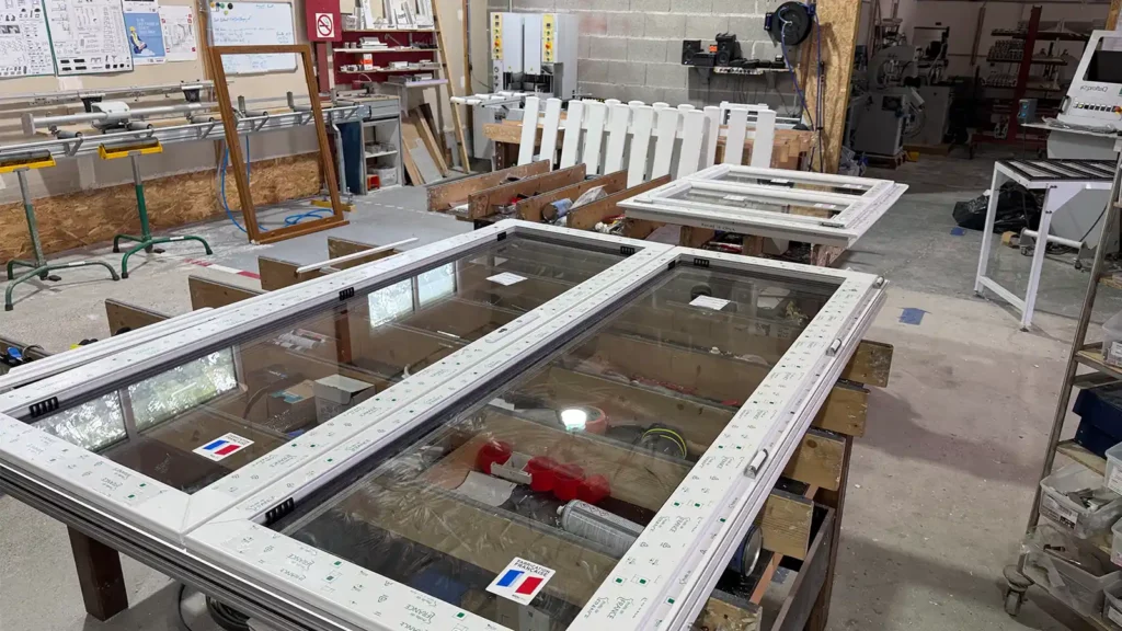 Détail de la serrurerie multipoints d'une porte PVC garantissant sécurité et verrouillage renforcé.