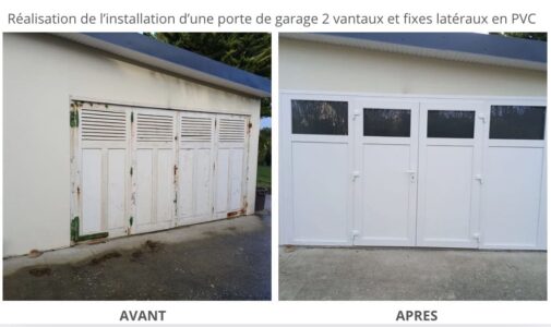 Réalisation de l'installation d'une porte de garage 2 vantaux et fixes latéraux
